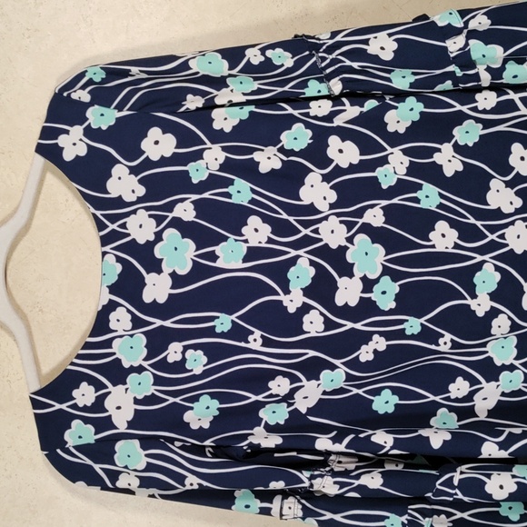 10565 Talbots navy, cream & mint green poppy print bell sleeve knit dress 6 - Picture 2 of 10